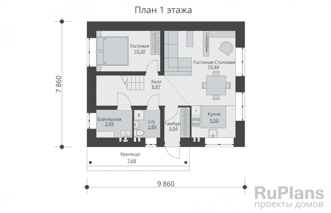 Rg3431 - Проект небольшого одноэтажного дома с мансардой