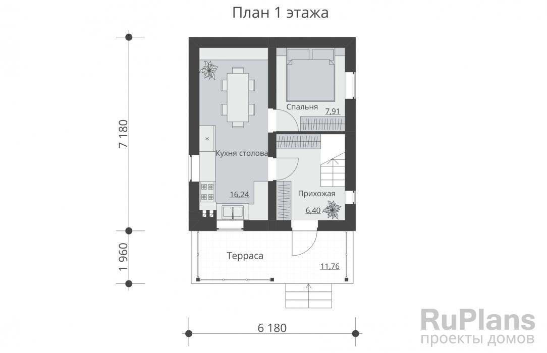 Rg4834 - Одноэтажный дом с мансардой