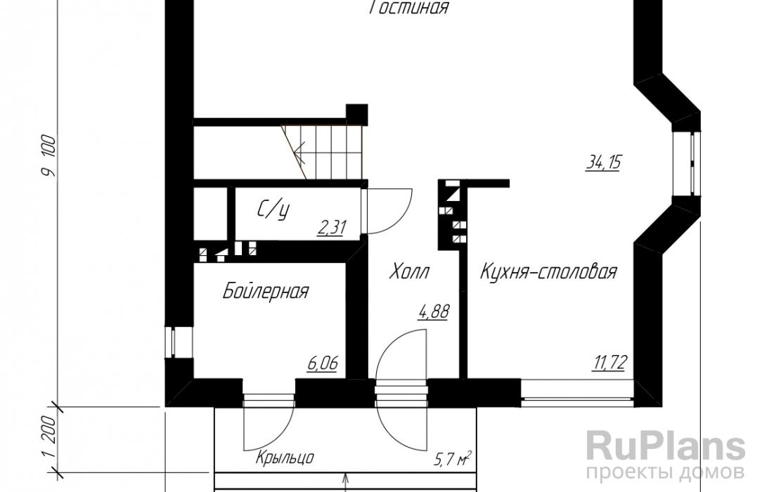 Rg4871 - Проект одноэтажного дома с мансардой и эркером