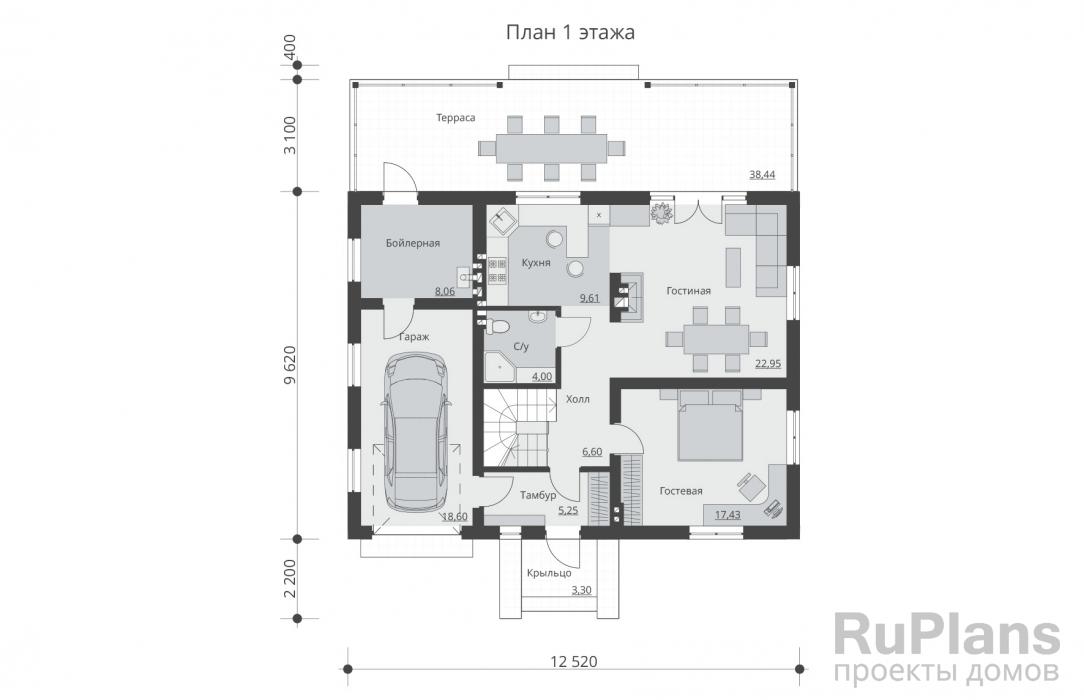 Rg4897 - Проект одноэтажного дома с мансардной и подвалом