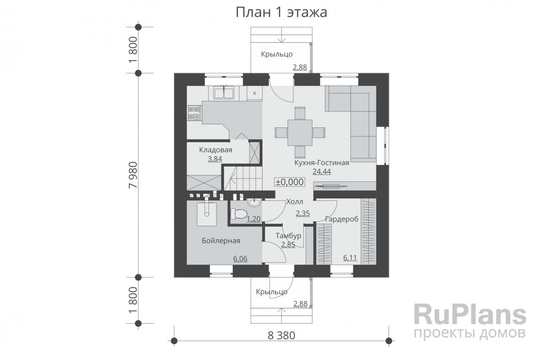 Rg5159 - Проект одноэтажного жилого дома с мансардой