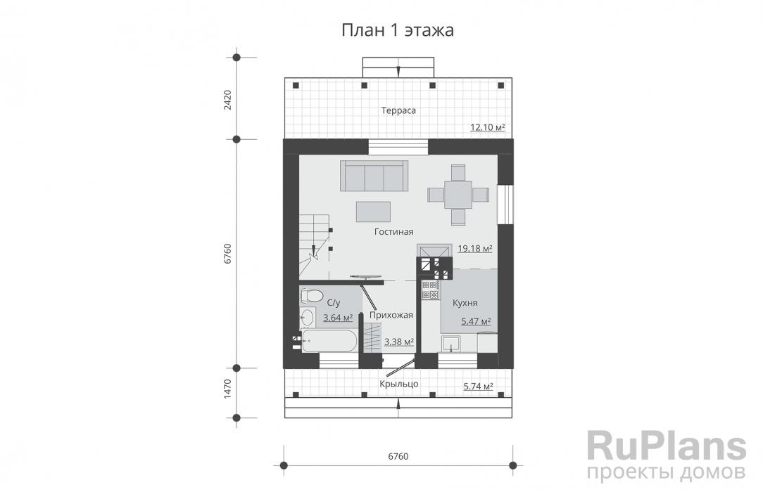 Rg5175 - Одноэтажный дом с мансардой, террасой и балконами