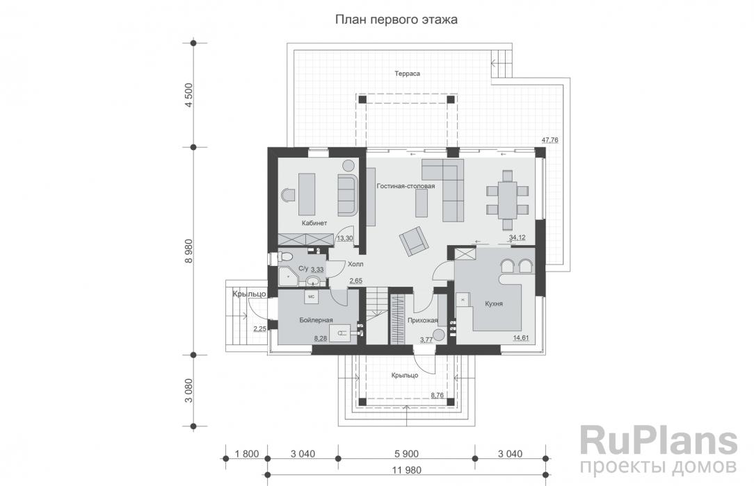 Rg5177 - Проект одноэтажного жилого дома с мансардой