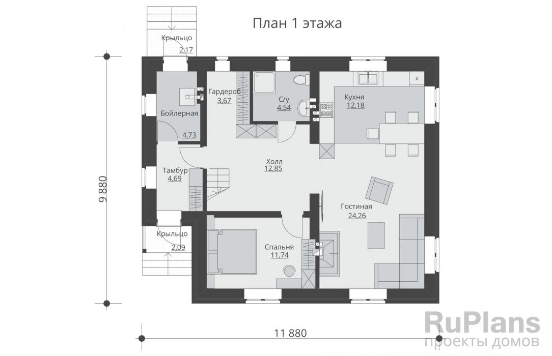 Rg5181 - Проект одноэтажного жилого дома с мансардой