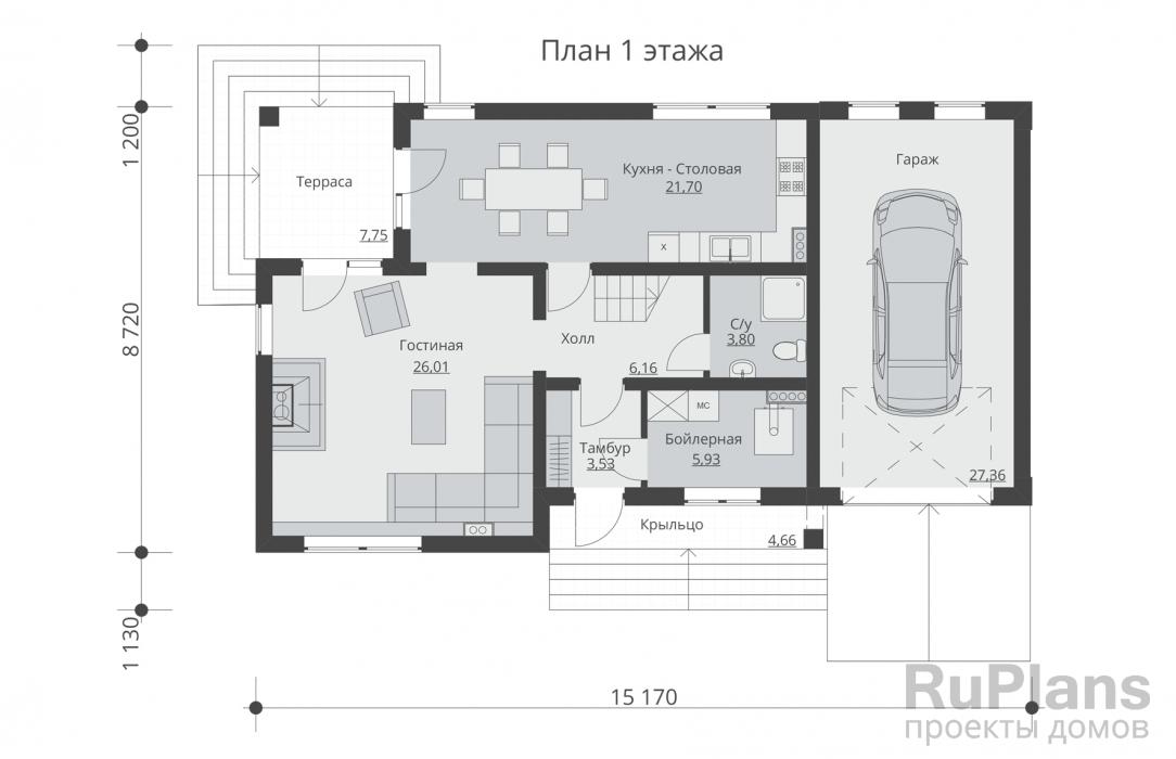 Rg5184 - Проект двухэтажного жилого дома с гаражом и террасами