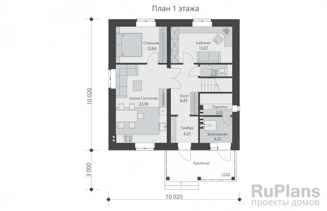 Rg5257 - Одноэтажный дом с мансардой и террасой