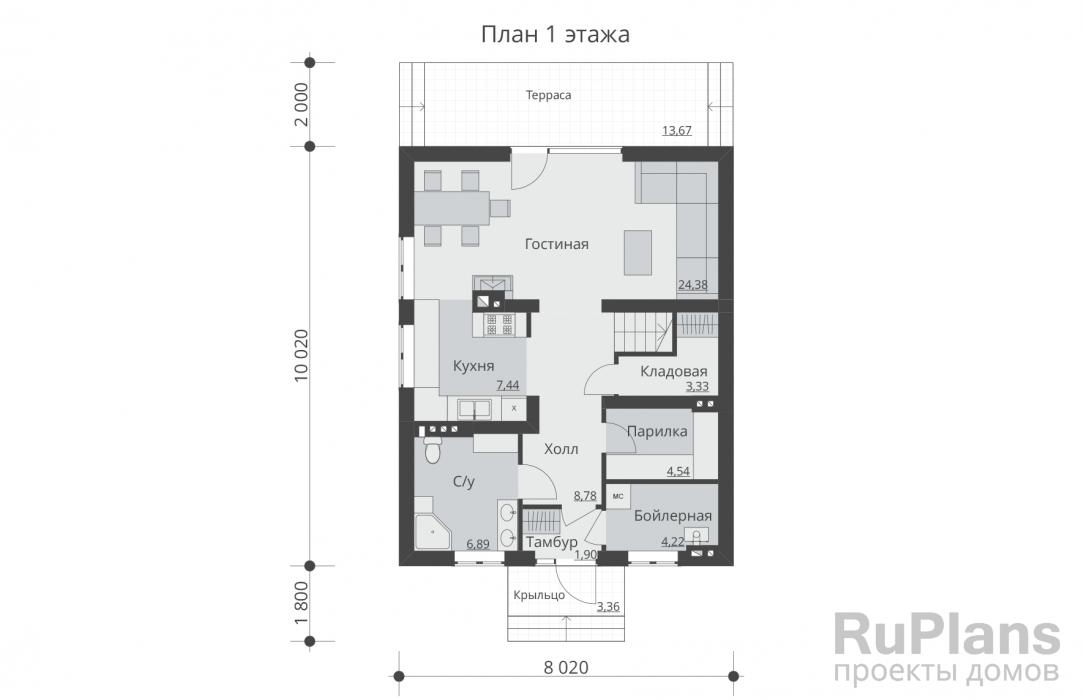 Rg5308 - Проект одноэтажного дома с мансардой