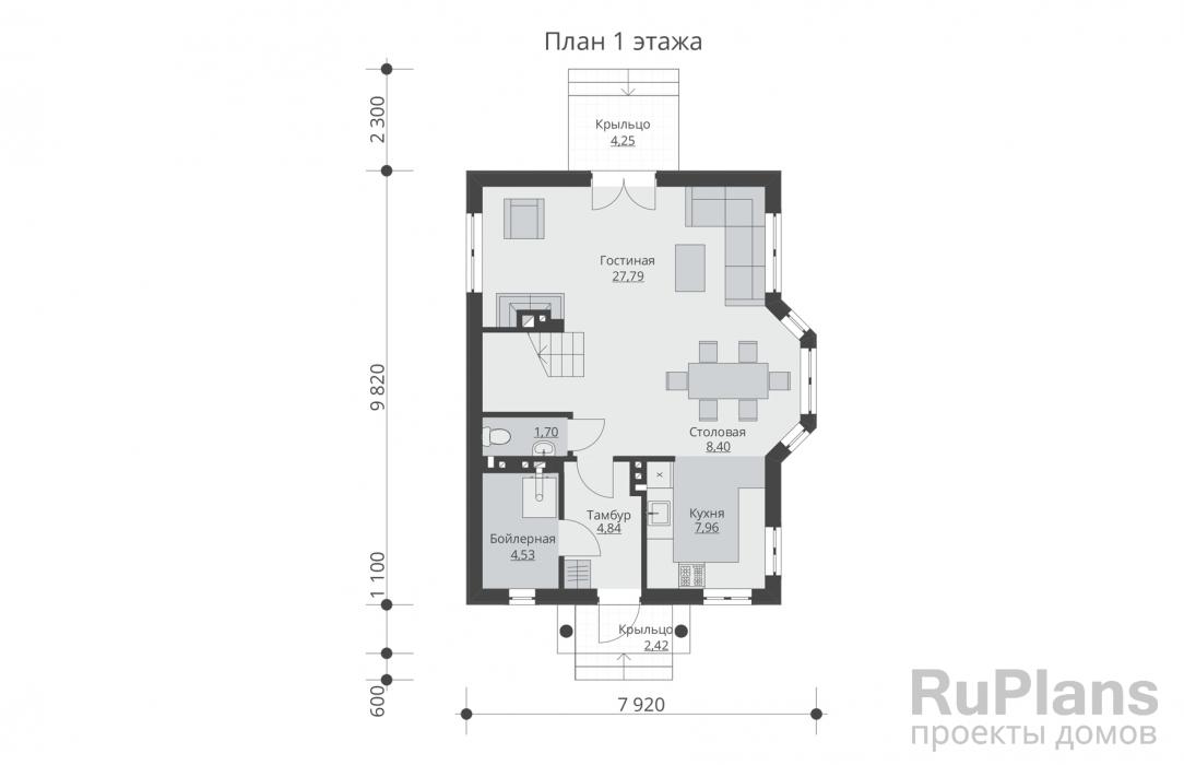 Rg5324 - Одноэтажный дом с мансардой