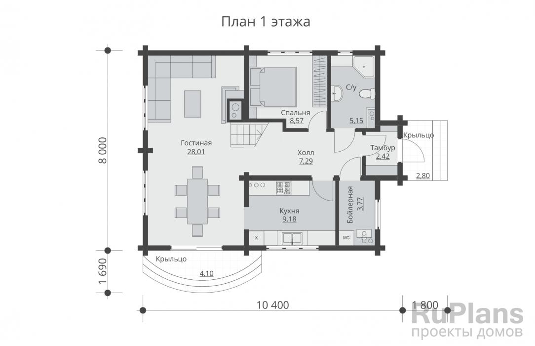 Rg5345 - Одноэтажный дом с мансардой и и балконом