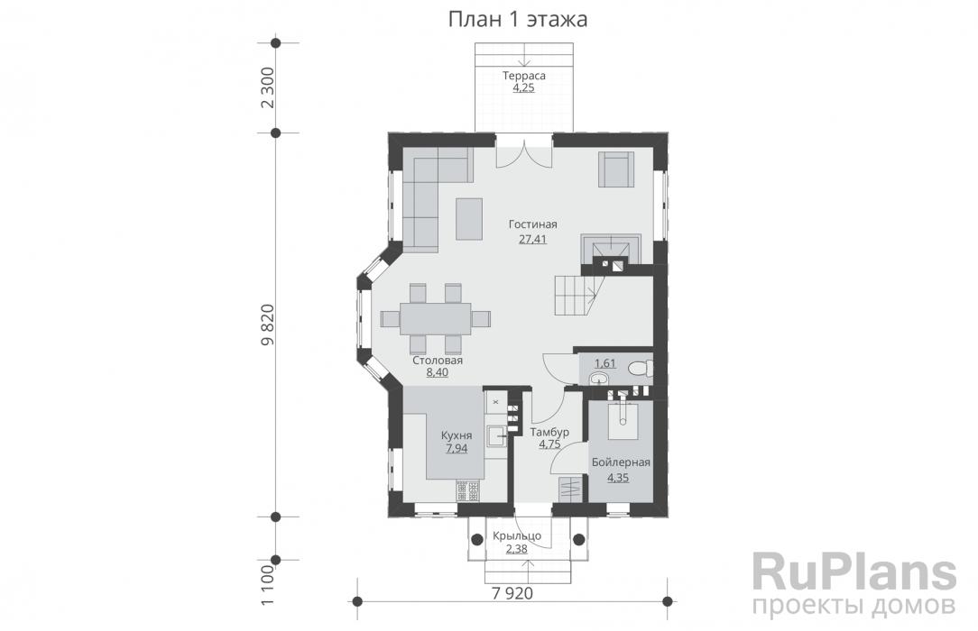 Rg5402 - Одноэтажный дом с мансардой