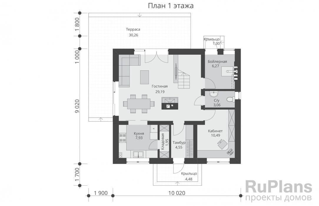 Rg5403 - Одноэтажный дом с мансардой и  террасой