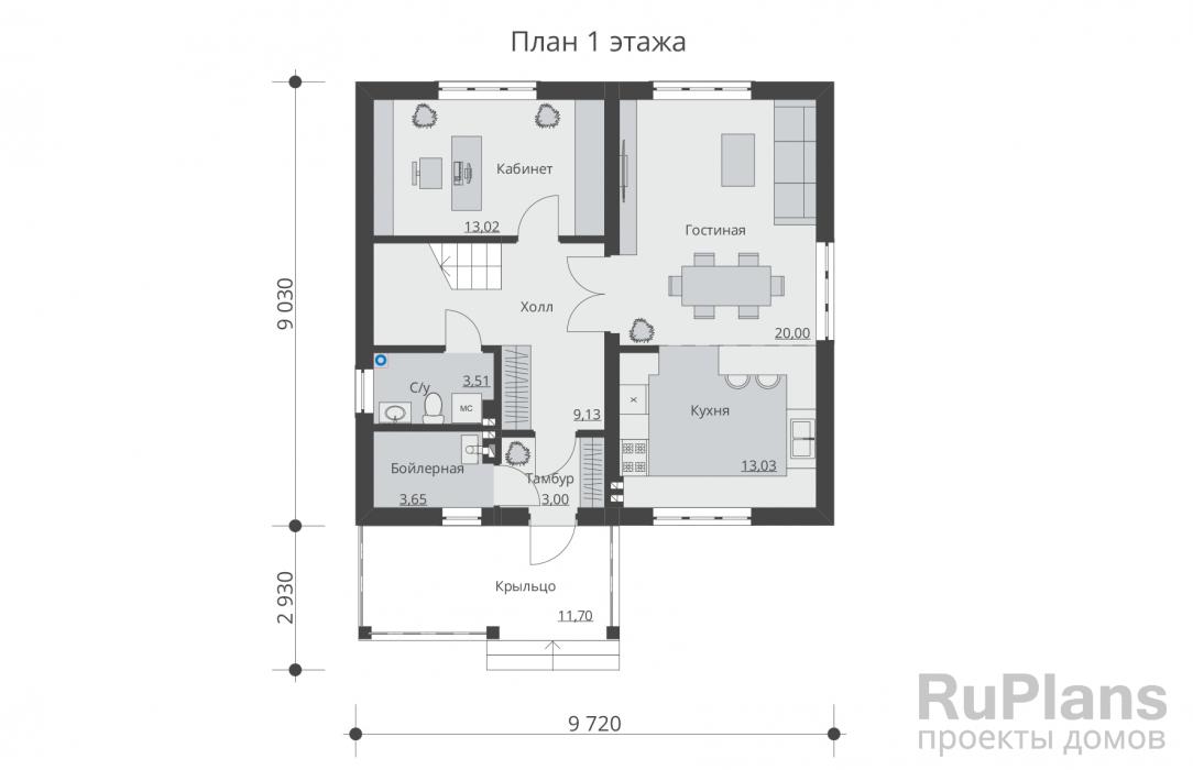 Rg5408 - Проект индивидуального одноэтажного жилого дома с мансардой