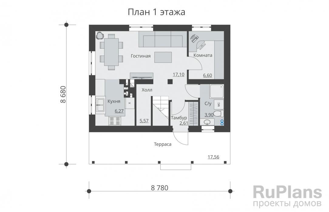 Rg5442 - Одноэтажный жилой дом с мансардой и террасой