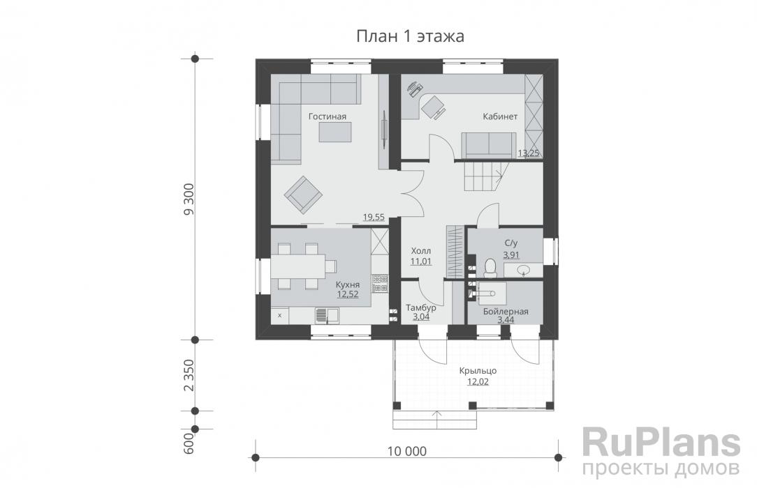 Rg5468 - Одноэтажный дом с мансардой и террасой