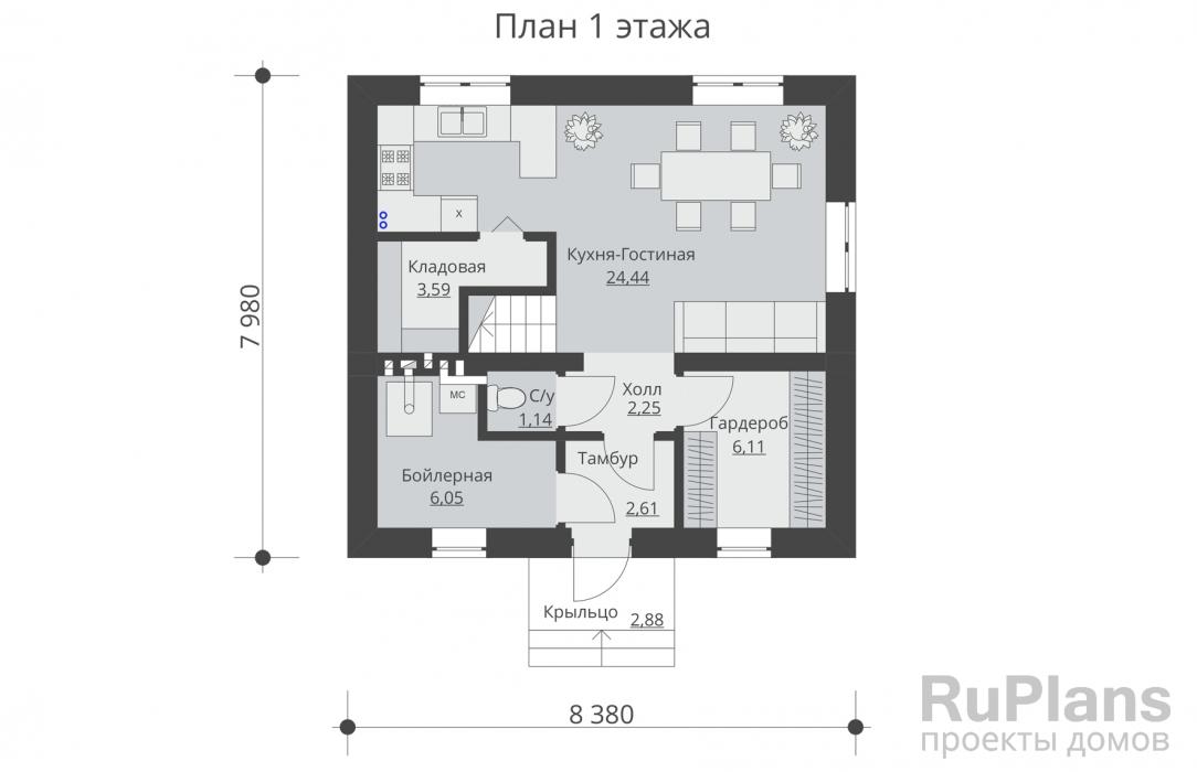 Rg5474 - Одноэтажный жилой дом с мансардой