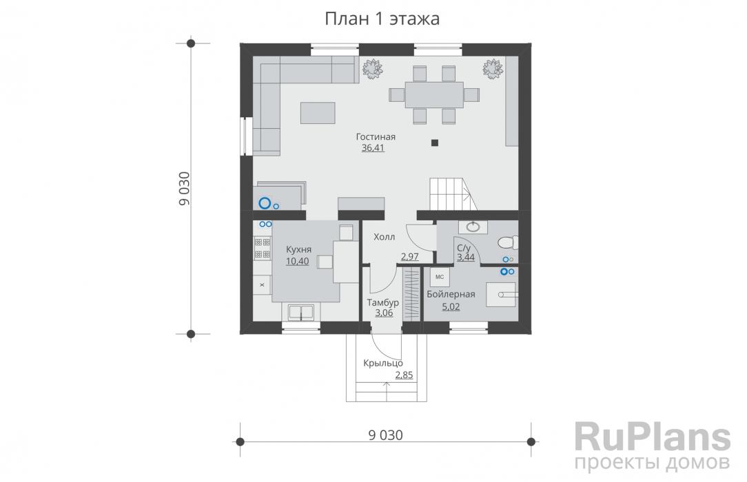 Rg5493 - Проект индивидуального одноэтажного жилого дома с мансардой