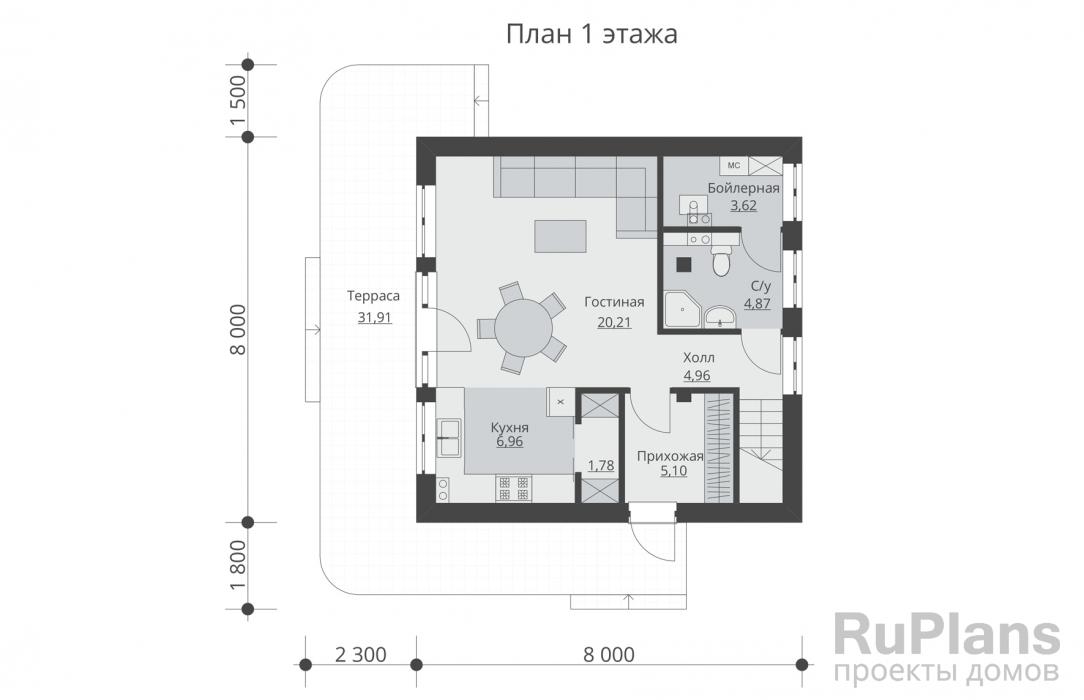 Rg5512 - Одноэтажный дом с мансардой