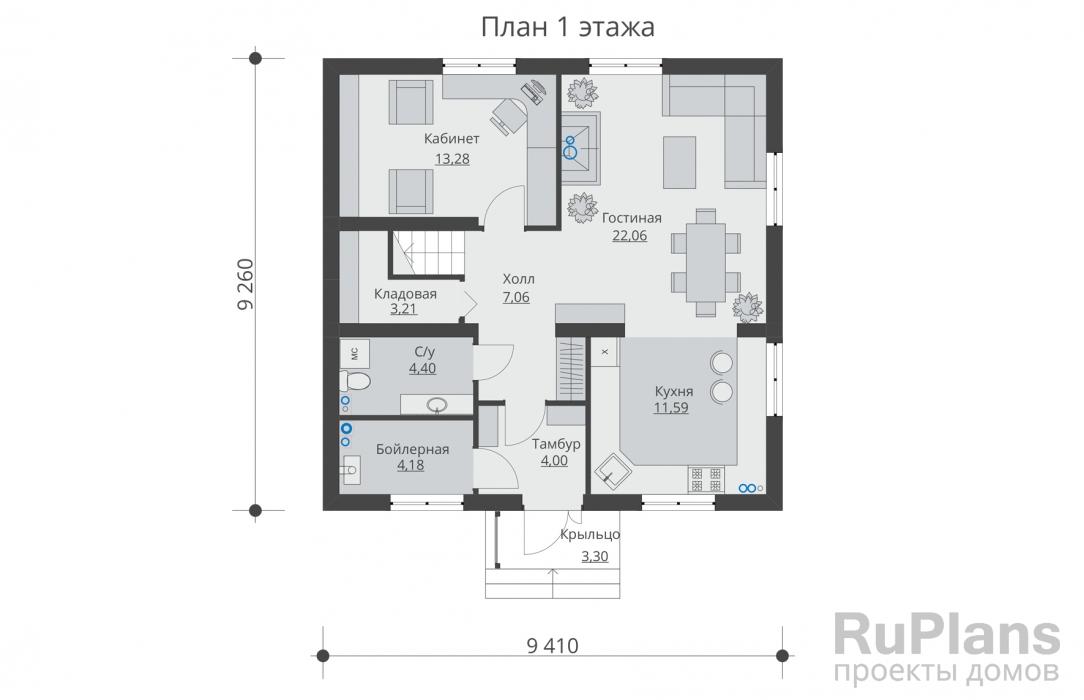 Rg5534 - Проект одноэтажного жилого дома с мансардой