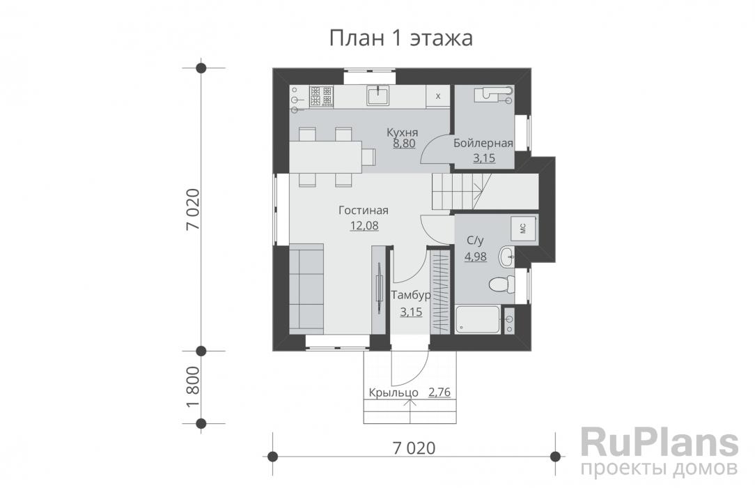 Rg5542 - Одноэтажный дом с мансардой и террасой