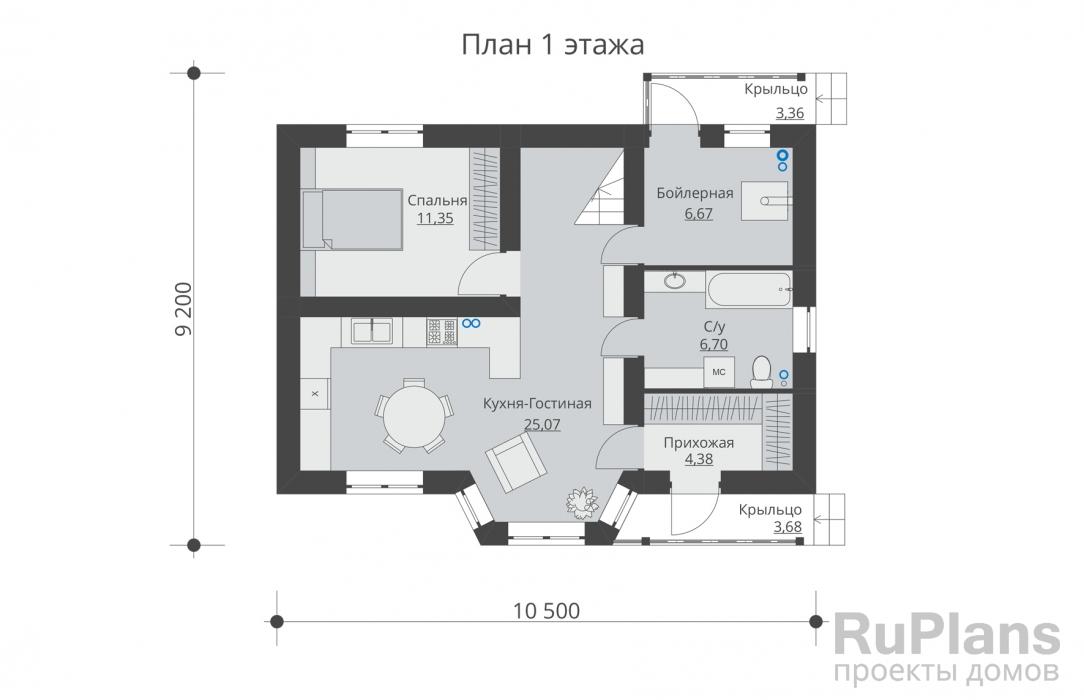 Rg5544 - Проект одноэтажного жилого дома с мансардой, балконами и эркером