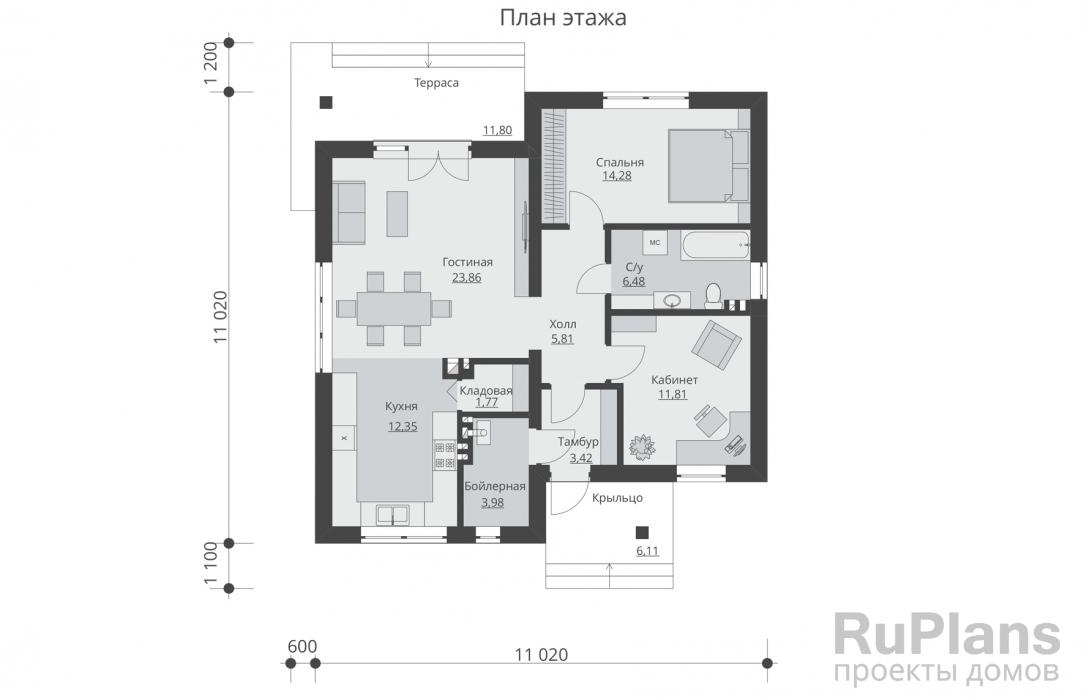 Rg5547 - Одноэтажный жилой дом с террасой