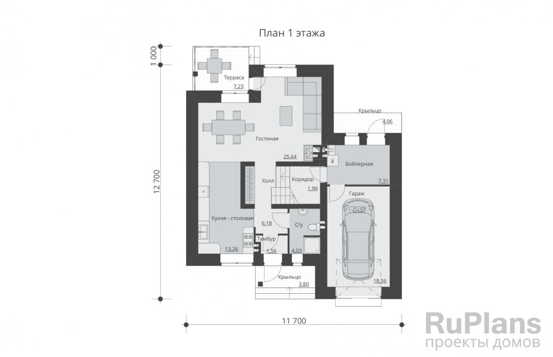 Rg5552 - Проект одноэтажного дома с мансардой