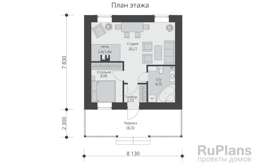 Rg5562 - Одноэтажный жилой дом с террасой