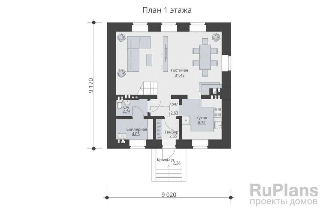 Rg5576 - Одноэтажный жилой дом с мансардой и балконом