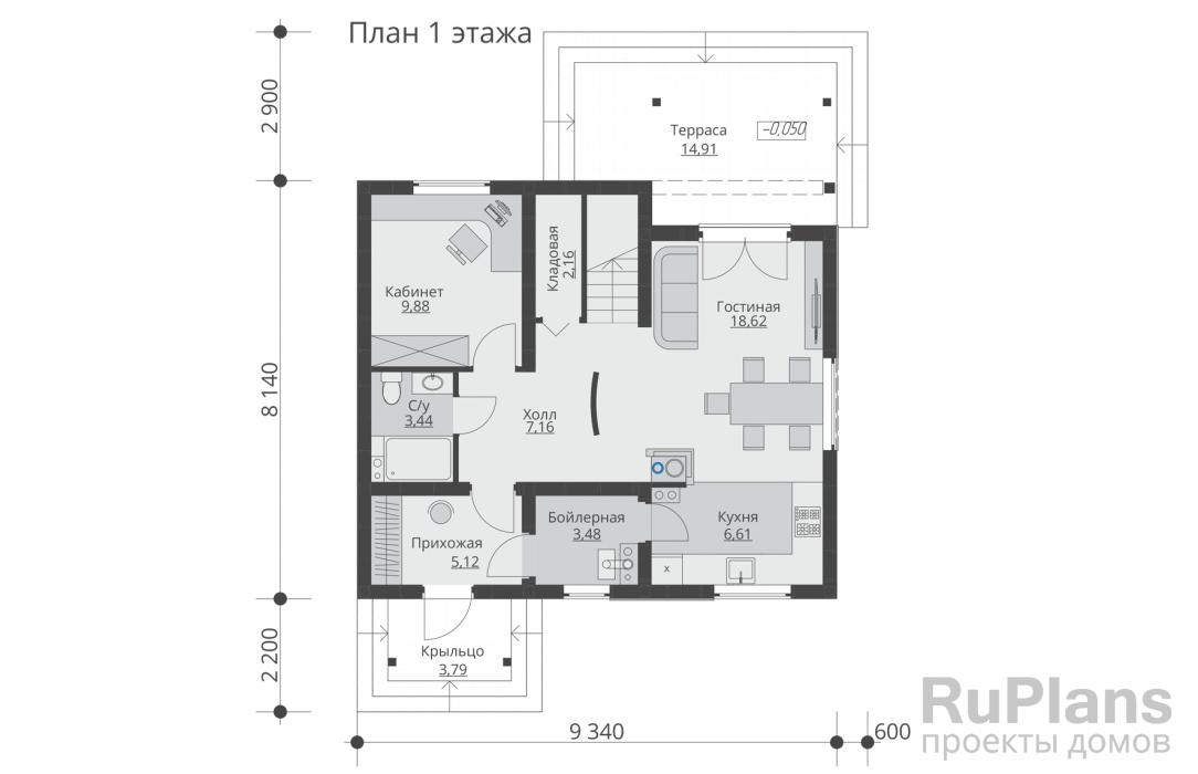 Rg5590 - Одноэтажный дом с мансардой