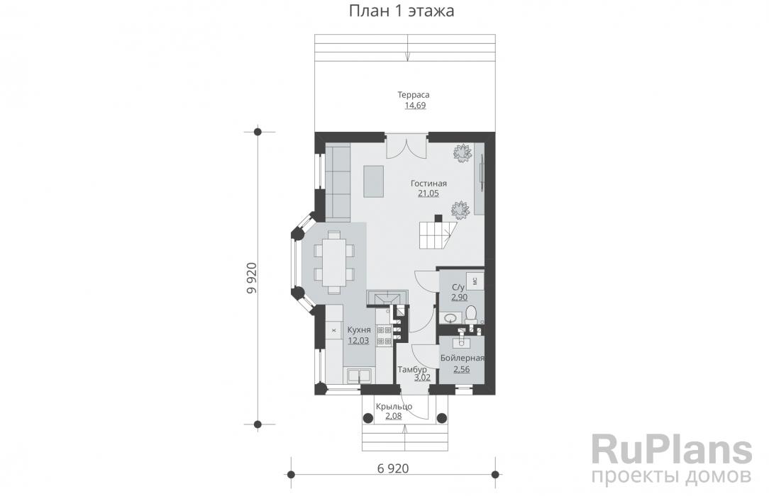 Rg5621 - Одноэтажный жилой дом с мансардой,  террасой, эркером и балконами