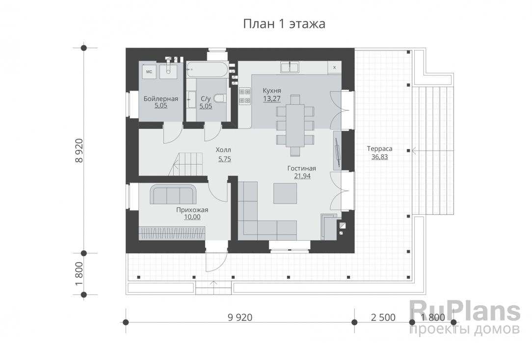 Rg5655 - Одноэтажный дом с мансардой