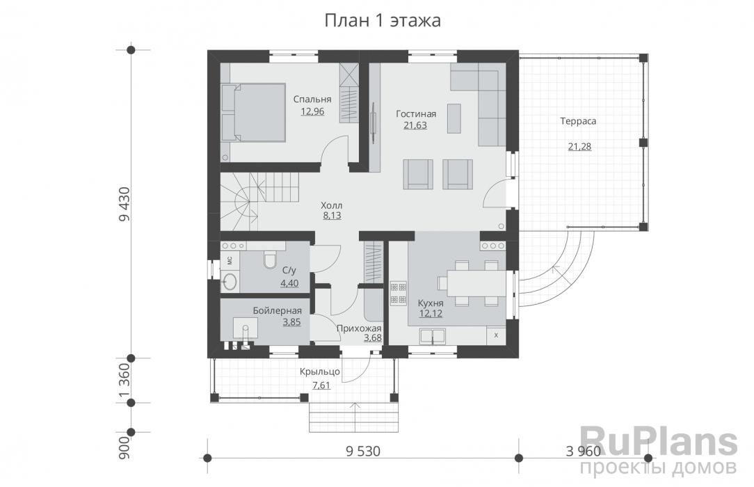 Rg5668 - Одноэтажный жилой дом с мансардой и подвалом