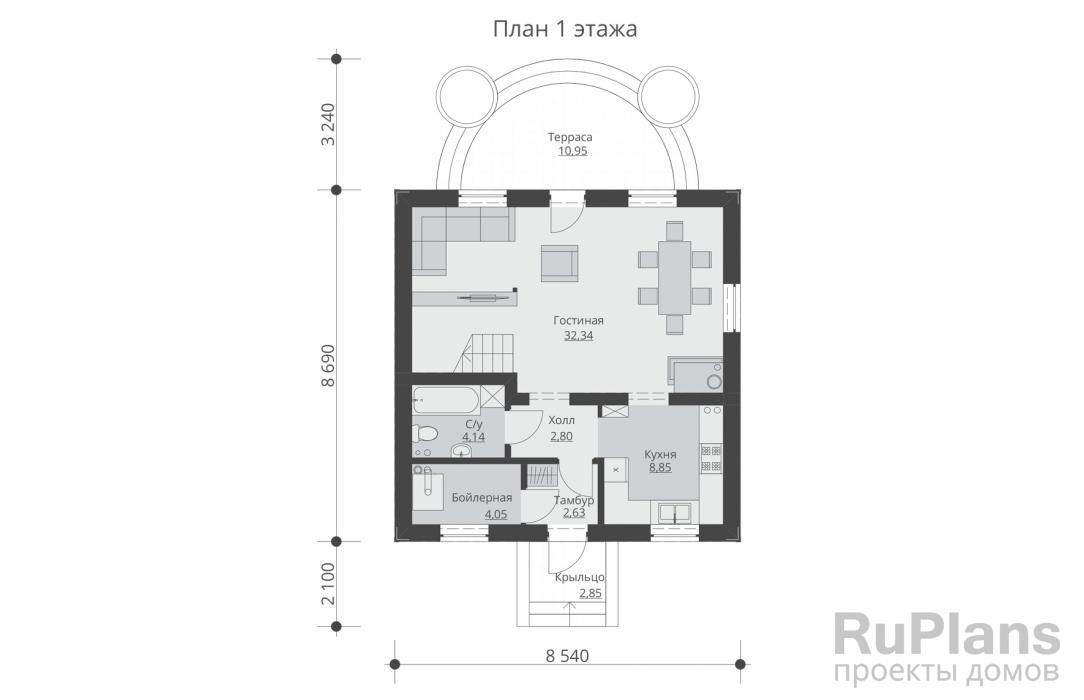 Rg5672 - Одноэтажный дом с мансардой и террасой