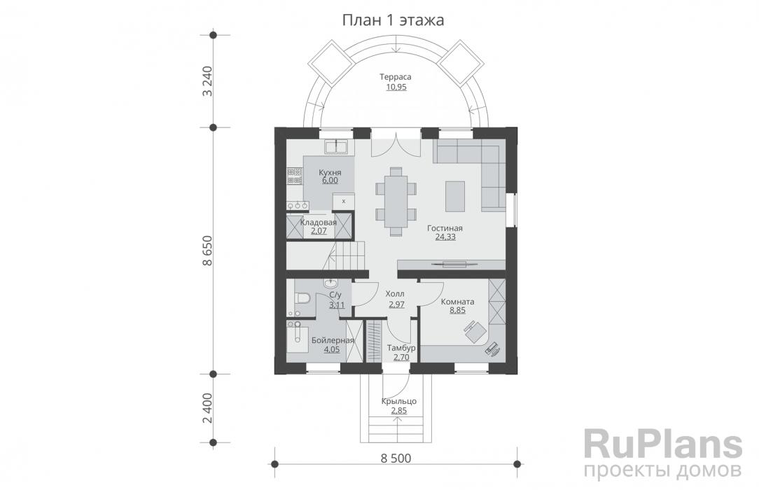 Rg5673 - Одноэтажный дом с мансардой и террасой