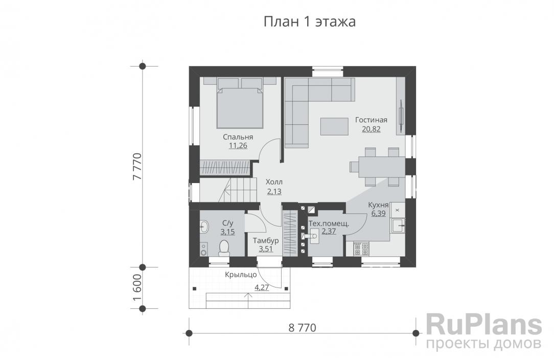 Rg5682 - Одноэтажный дом с мансардой