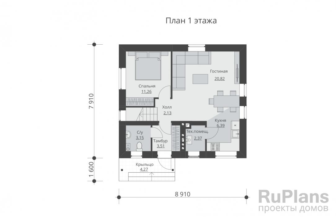 Rg5707 - Проект одноэтажного дома с мансардой