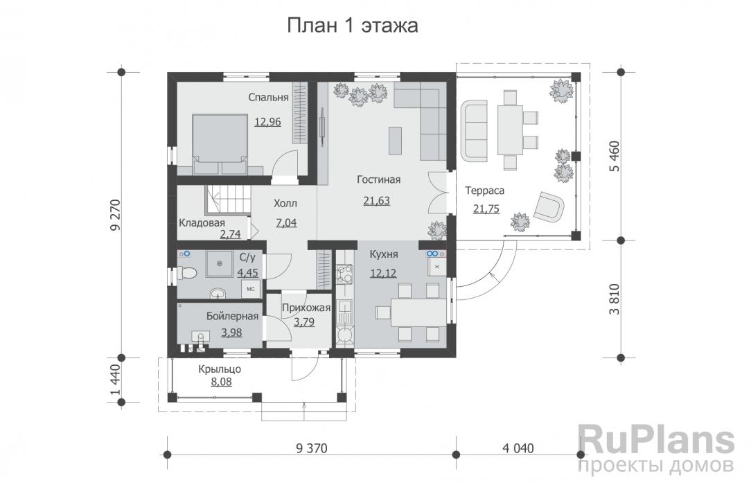 Rg5722 - Проект одноэтажного дома с мансардой