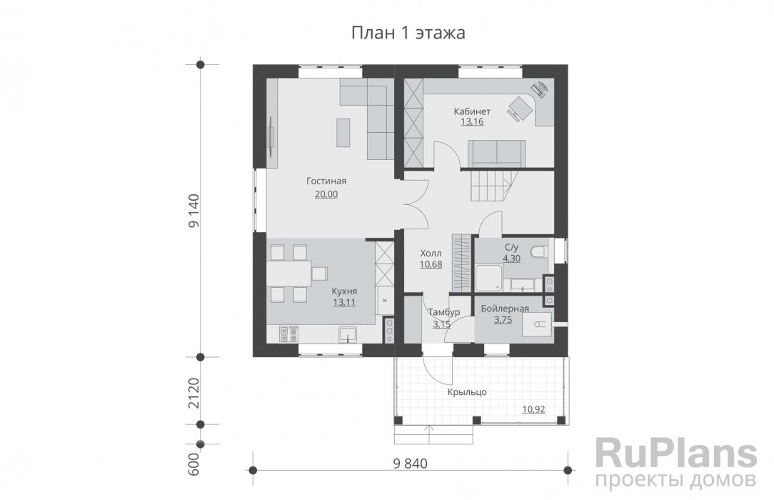 Rg5742 - Одноэтажный дом с мансардой и террасой