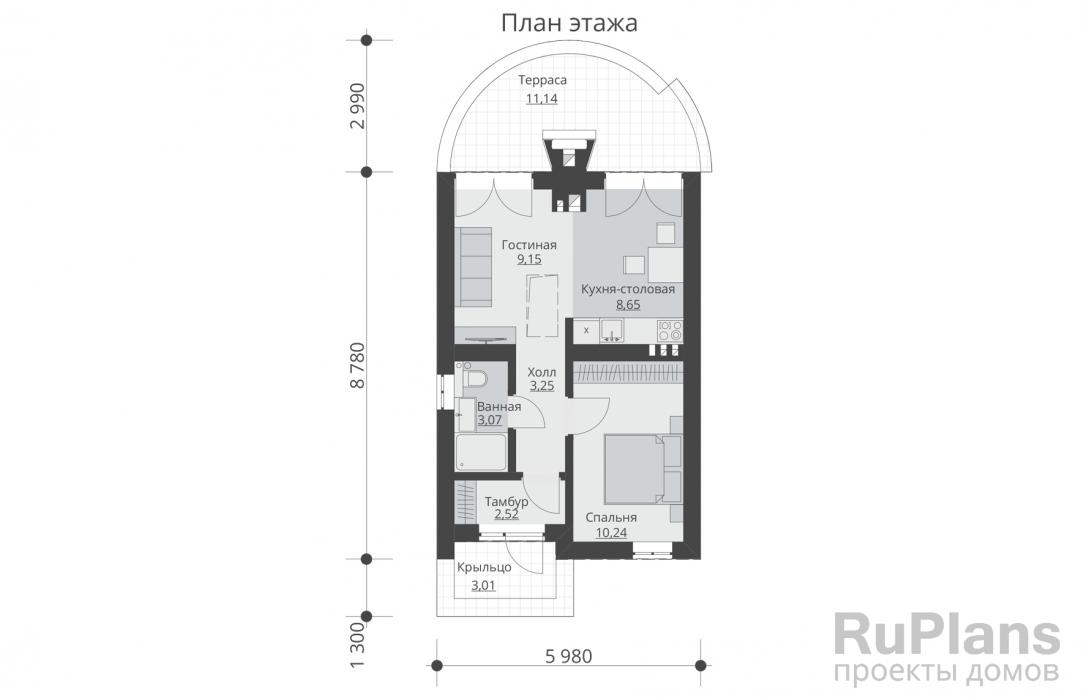 Rg5770 - Одноэтажный жилой дом с террасой