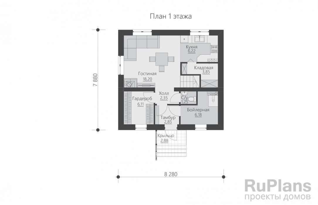 Rg5780 - Одноэтажный жилой дом с мансардой