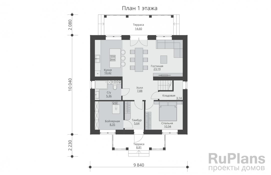 Rg5786 - Проект двухэтажного дома с террасами