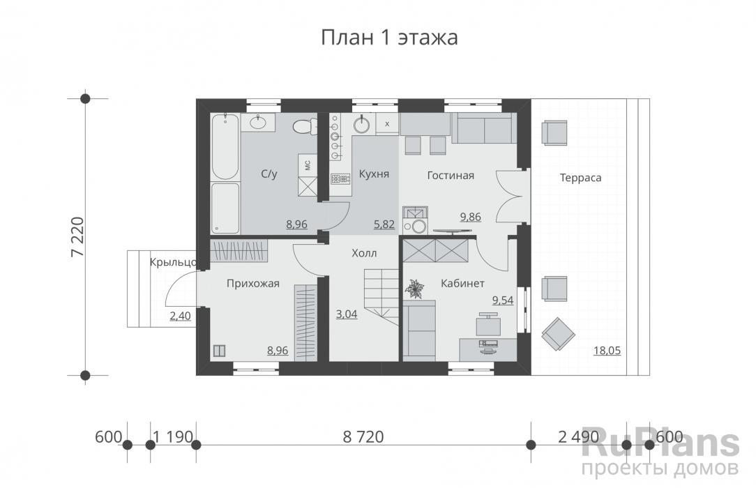 Rg5881 - Одноэтажный дом с мансардой