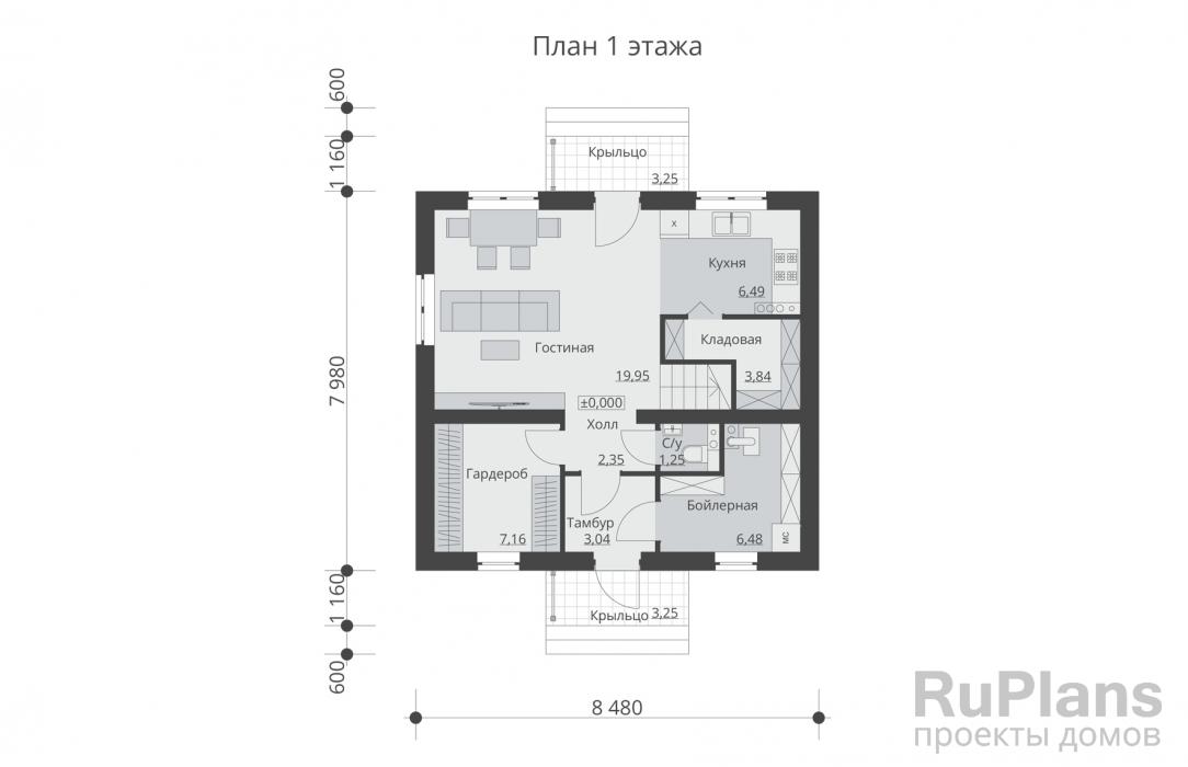 Rg5934 - Одноэтажный дом с мансардой и тремя спальнями