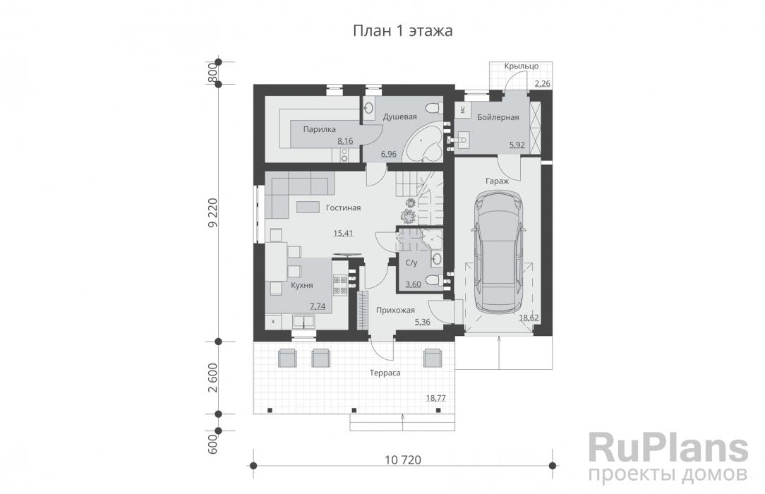 Rg5950 - Одноэтажный дом с мансардой, гаражом и парилкой