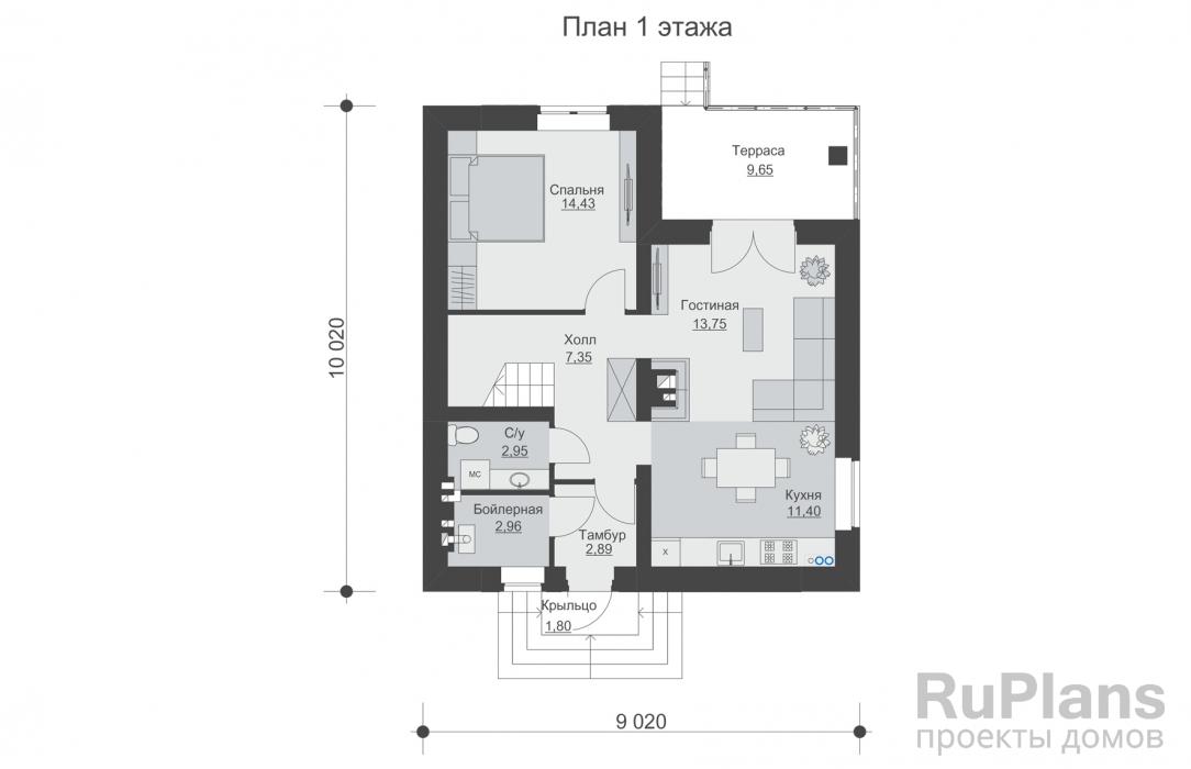 Rg6005 - Одноэтажный дом с мансардой, террасой, балконом и камином