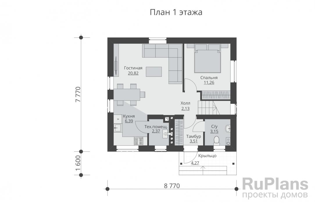 Rg6109 - Одноэтажный дом с мансардой