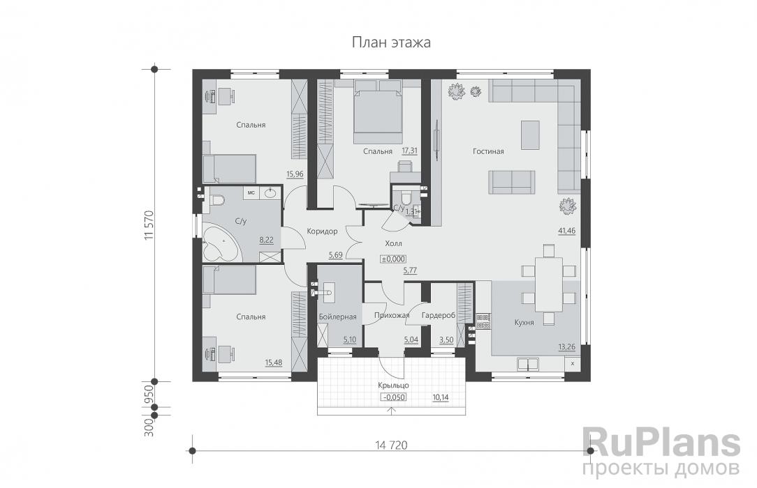 План дома 70 кв м одноэтажный из пеноблоков