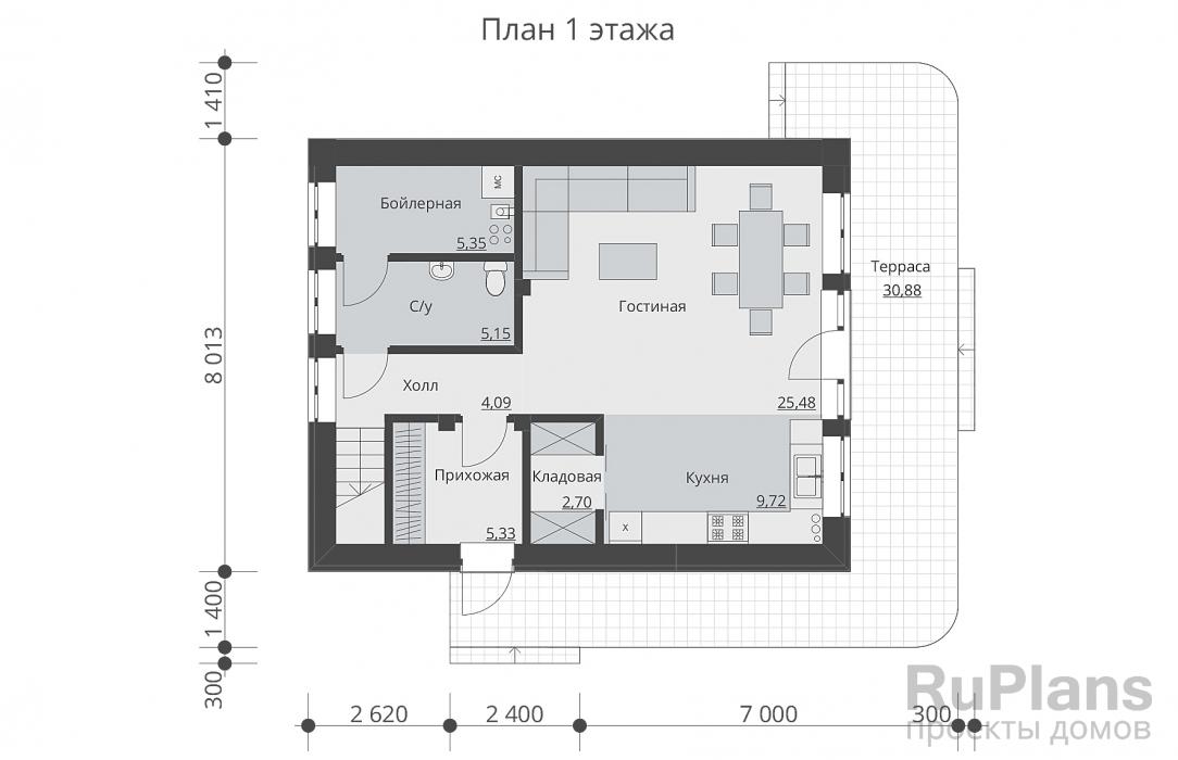 Rg6156 - Одноэтажный дом с мансардой, отделкой штукатуркой 2х цветов