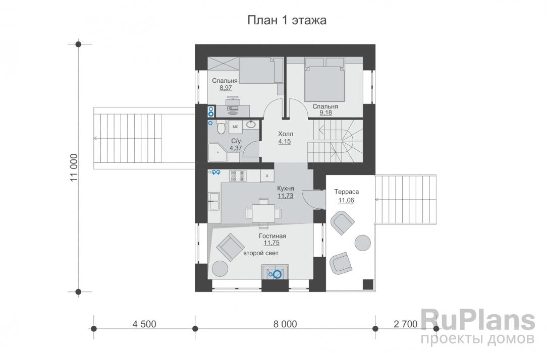 Rg6189 - Одноэтажный дом с подвалом, мансардой, балконом и вторым светом