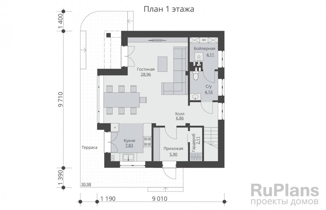 Rg6287 - Одноэтажный дом с мансардой и террасой